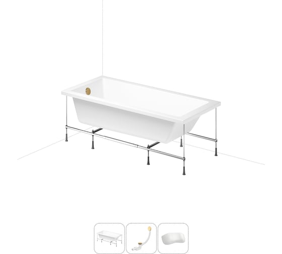 Изображение товара Акриловая ванна Lavinia Boho Catani 20220908R в наборе 4 в 1: акриловая ванна, каркас, слив-перелив, подголовник (цвет набора золото) 20220908R