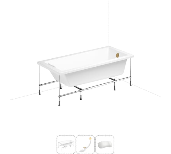 Изображение товара Акриловая ванна Lavinia Boho Element 20220880R в наборе 4 в 1: акриловая ванна, каркас, слив-перелив, подголовник (цвет набора золото) 20220880R