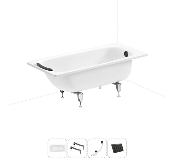Изображение товара Стальная ванна 150х70 см с шумоизоляцией Sanitana BLB Universal 20220691R в наборе 4 в 1 20220691R