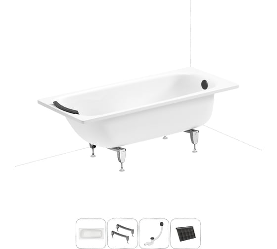Изображение товара Стальная ванна 160х70 см с шумоизоляцией Sanitana BLB Universal 20220707R в наборе 4 в 1 20220707R