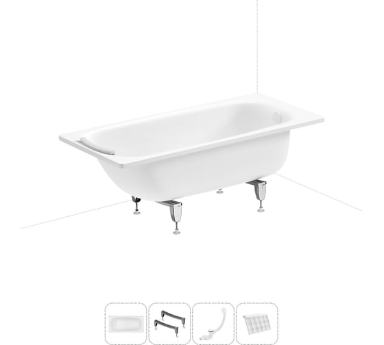 Изображение товара Стальная ванна 150х70 см с шумоизоляцией Sanitana BLB Universal 20220690R в наборе 4 в 1 20220690R