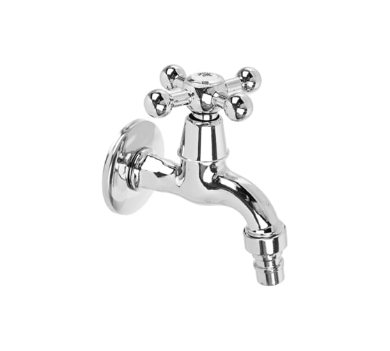 Изображение товара Водоразборный кран FRESSO короткий излив, вентильный, со штуцером, 1/2", цинк 554-037