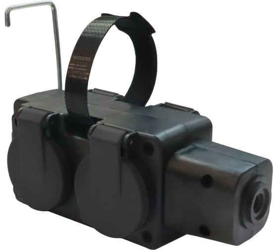 Изображение товара Розетка ООО "ОПТИКОМ ЭЛЕКТРИК" 4-хместная штепсельная переносная с заземляющим контактом брызгозащищенная, чёрная 400220.40011.5