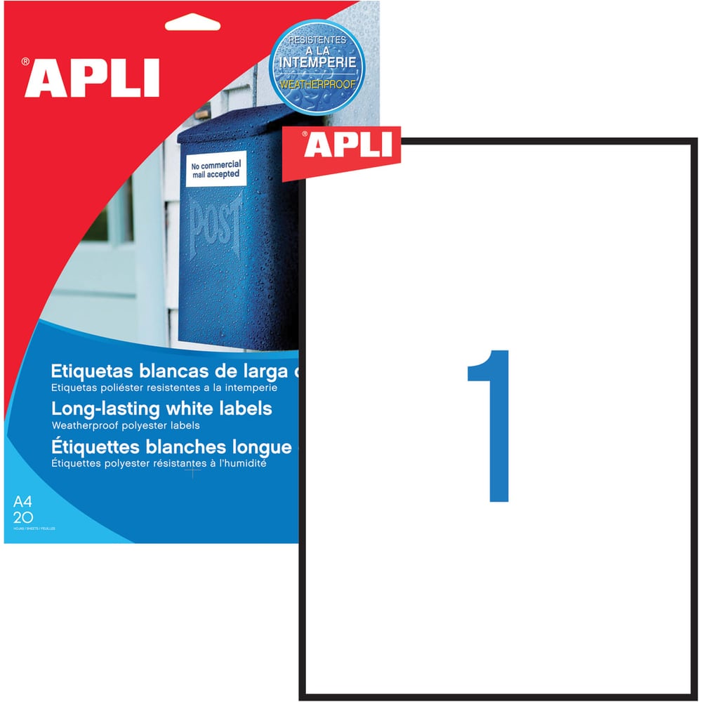 Изображение товара Самоклеящаяся всепогодняя этикетка APLI 210x297 мм, 1шт полиэстер белая