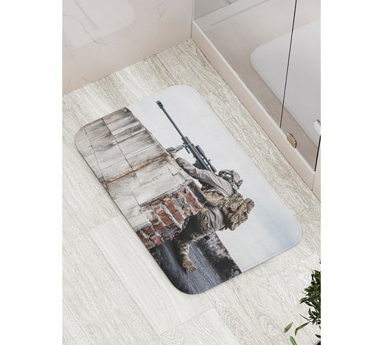 Изображение товара Коврик противоскользящий JoyArty "Солдат в укрытии" для ванной, сауны, бассейна, bath_19452