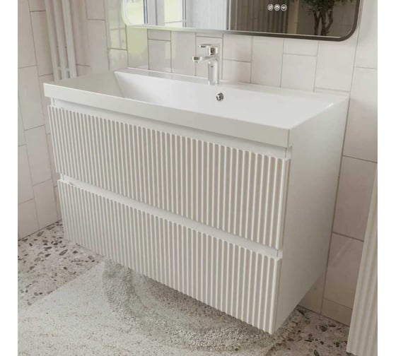 Изображение товара Тумба с раковиной для ванной Mebelvann PULSE 100 см подвесная белый , 2 ящика PUL101002900301A