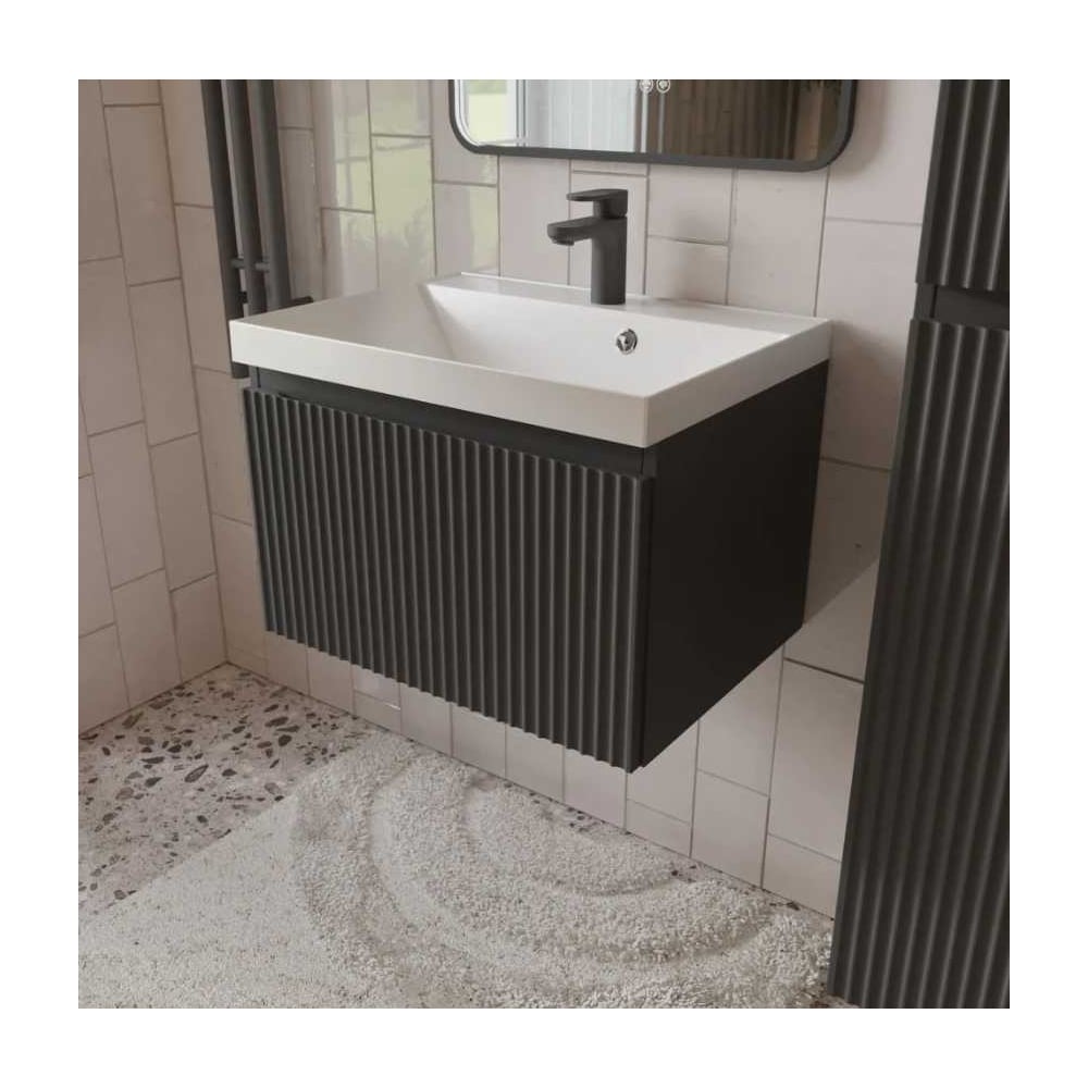 Изображение товара Тумба с раковиной Mebelvann PULSE 60 см подвесная антрацит/серый корпус