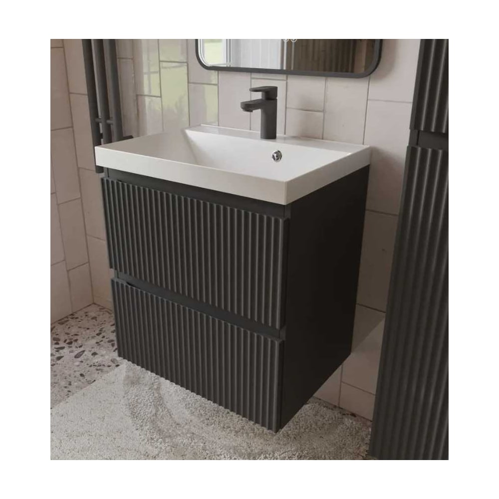 Изображение товара Тумба с раковиной Mebelvann PULSE 60 см подвесная антрацит/серый