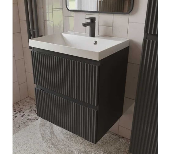 Изображение товара Тумба с раковиной для ванной Mebelvann PULSE 60 см подвесная антрацит/серый , 2 ящика PUL10602701601A