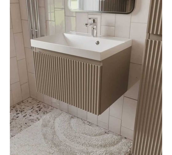 Изображение товара Тумба с раковиной для ванной Mebelvann PULSE 60 см подвесная бежевый/капучино , 1 ящик PUL10601200501A