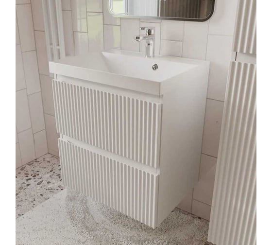 Изображение товара Тумба с раковиной для ванной Mebelvann PULSE 60 см подвесная белый , 2 ящика PUL10602900301A