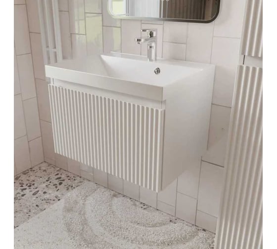 Изображение товара Тумба с раковиной для ванной Mebelvann PULSE 60 см подвесная белый, 1 ящик PUL10601900301A