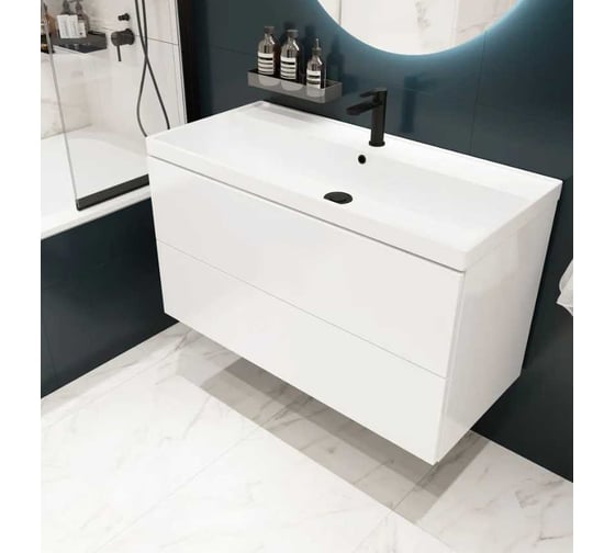 Изображение товара Тумба с раковиной для ванной Mebelvann TREND 100 см подвесная белая TRE101002900301A