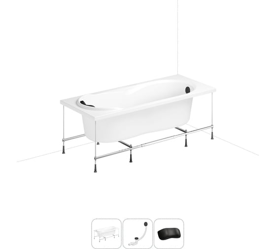 Изображение товара Акриловая ванна Lavinia Boho Easter Pro 20220963R в наборе 4 в 1: акриловая ванна, каркас, слив-перелив, подголовник (цвет набора матовый черный)