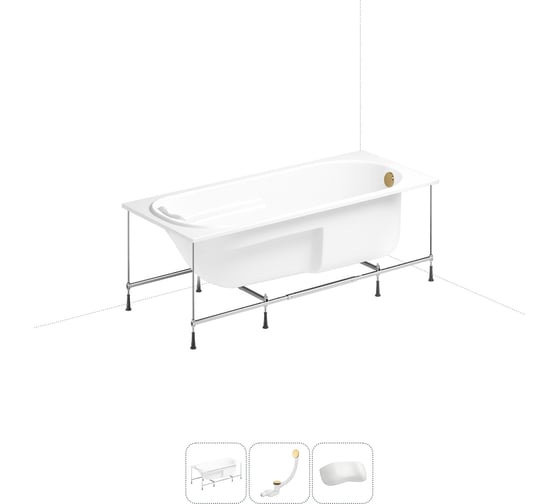 Изображение товара Акриловая ванна Lavinia Boho Bristol 20220972R в наборе 4 в 1: акриловая ванна, каркас, слив-перелив, подголовник (цвет набора золото)