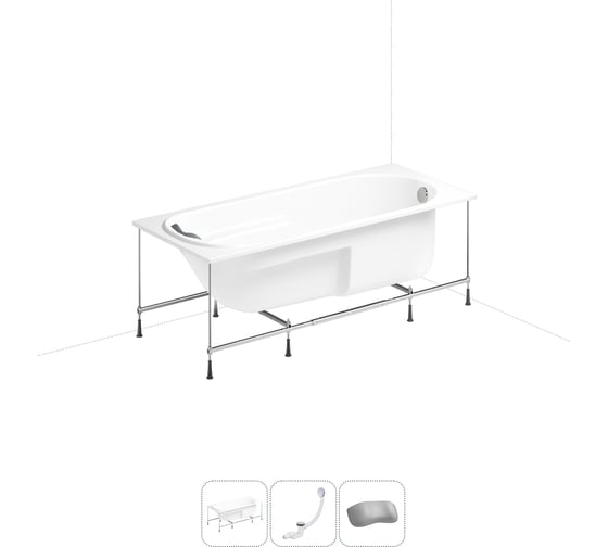 Изображение товара Акриловая ванна Lavinia Boho Bristol 20220973R в наборе 4 в 1: акриловая ванна, каркас, слив-перелив, подголовник (цвет набора хром)