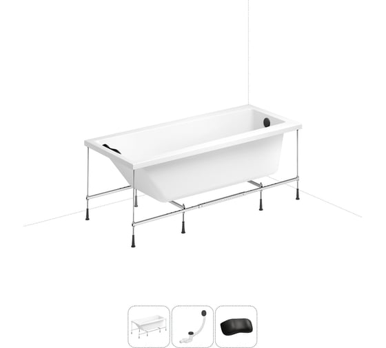 Изображение товара Акриловая ванна Lavinia Boho Rock 20220955R в наборе 4 в 1: акриловая ванна, каркас, слив-перелив, подголовник (цвет набора матовый черный)