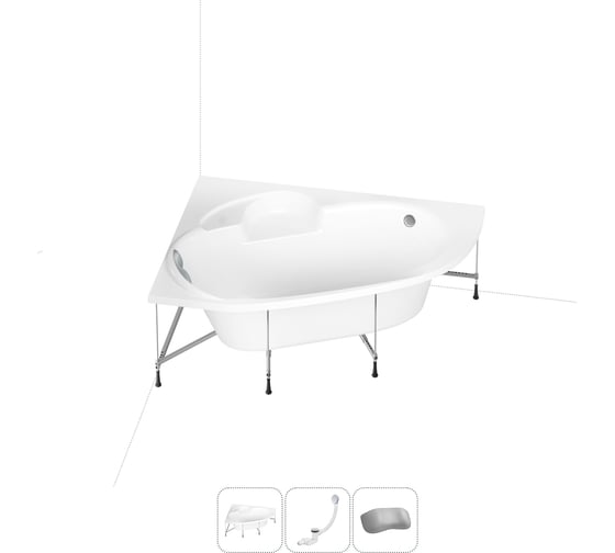 Изображение товара Акриловая ванна Lavinia Boho Bell Pro 20220989R в наборе 4 в 1: акриловая ванна, каркас, слив-перелив, подголовник (цвет набора хром)