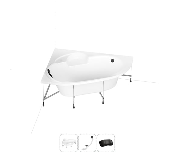 Изображение товара Акриловая ванна Lavinia Boho Bell Pro 20221007R в наборе 4 в 1: акриловая ванна, каркас, слив-перелив, подголовник (цвет набора матовый черный)