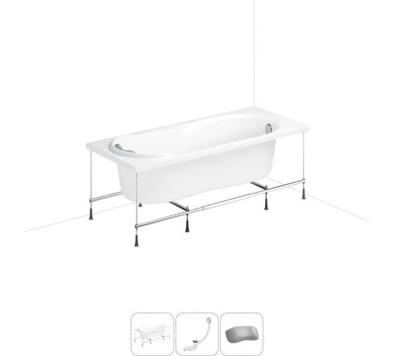 Изображение товара Акриловая ванна Lavinia Boho Easter Pro 20220961R в наборе 4 в 1: акриловая ванна, каркас, слив-перелив, подголовник (цвет набора хром)