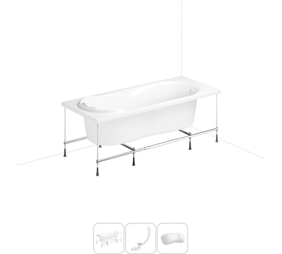 Изображение товара Акриловая ванна Lavinia Boho Easter Pro 20220962R в наборе 4 в 1: акриловая ванна, каркас, слив-перелив, подголовник (цвет набора глянцевый белый)