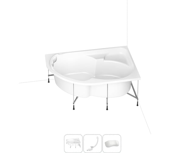 Изображение товара Акриловая ванна Lavinia Boho Grance Hill 20220986R в наборе 4 в 1: акриловая ванна, каркас, слив-перелив, подголовник (цвет набора глянцевый белый)