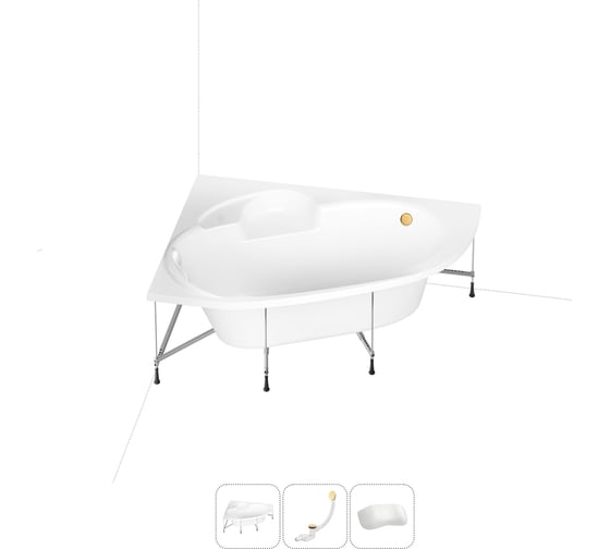 Изображение товара Акриловая ванна Lavinia Boho Bell Pro 20221000R в наборе 4 в 1: акриловая ванна, каркас, слив-перелив, подголовник (цвет набора золото)