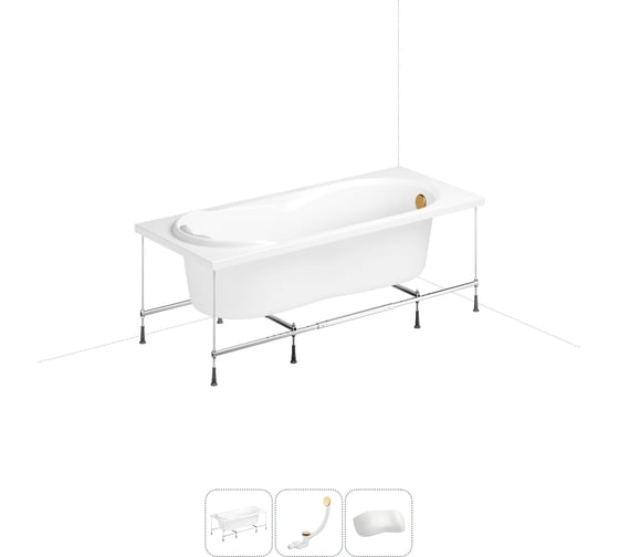 Изображение товара Акриловая ванна Lavinia Boho Easter Pro 20220964R в наборе 4 в 1: акриловая ванна, каркас, слив-перелив, подголовник (цвет набора золото)