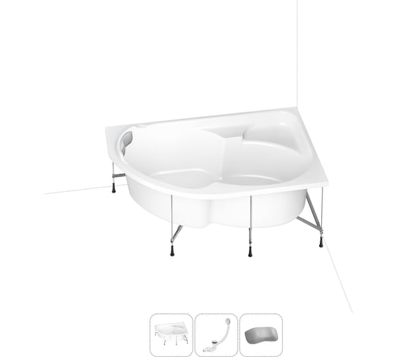 Изображение товара Акриловая ванна Lavinia Boho Grance Hill 20220985R в наборе 4 в 1: акриловая ванна, каркас, слив-перелив, подголовник (цвет набора хром)