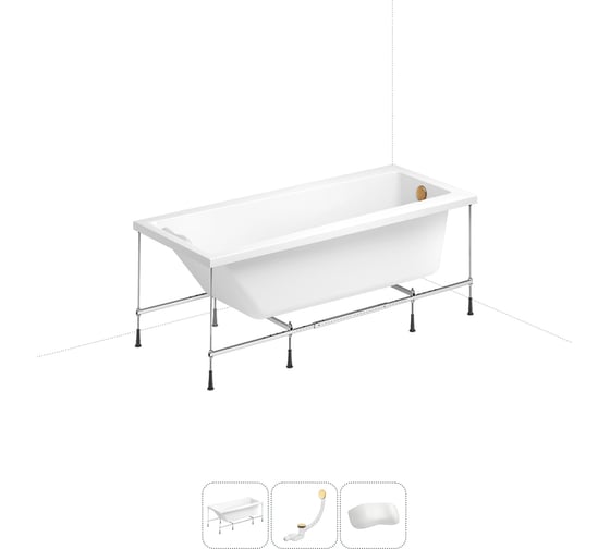 Изображение товара Акриловая ванна Lavinia Boho Rock 20220948R в наборе 4 в 1: акриловая ванна, каркас, слив-перелив, подголовник (цвет набора золото)
