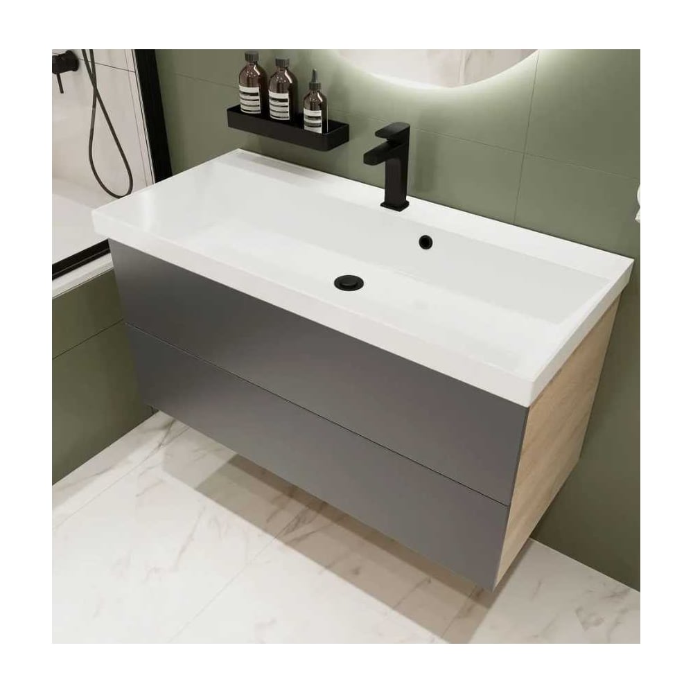 Изображение товара Тумба с раковиной для ванной Mebelvann TREND 100 см антрацит подвесная