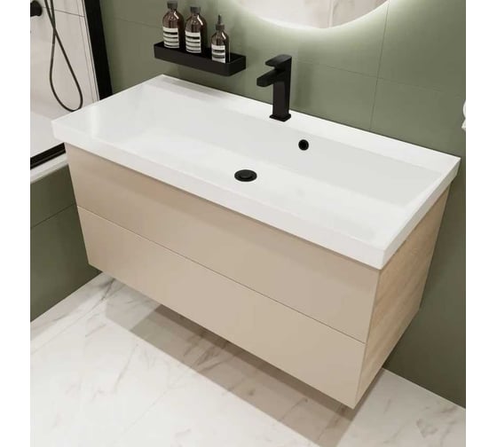 Изображение товара Тумба с раковиной для ванной Mebelvann TREND 100 см подвесная дуб сонома/бежевый TRE101002200501A