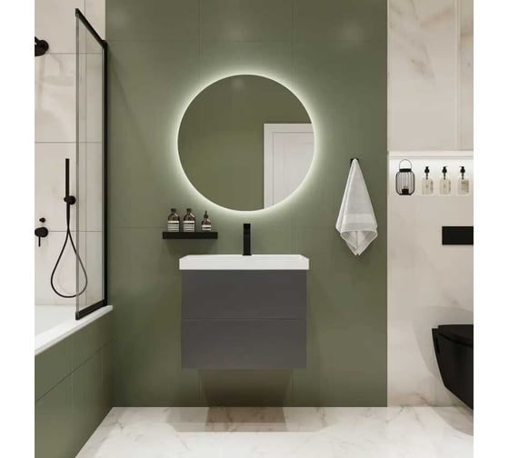 Изображение товара Тумба с раковиной для ванной Mebelvann TREND 60 см подвесная дуб сонома/антрацит TRE10602701601A