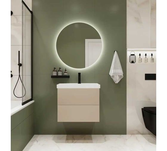 Изображение товара Тумба с раковиной для ванной Mebelvann TREND 60 см подвесная дуб сонома/бежевый TRE10602200501A