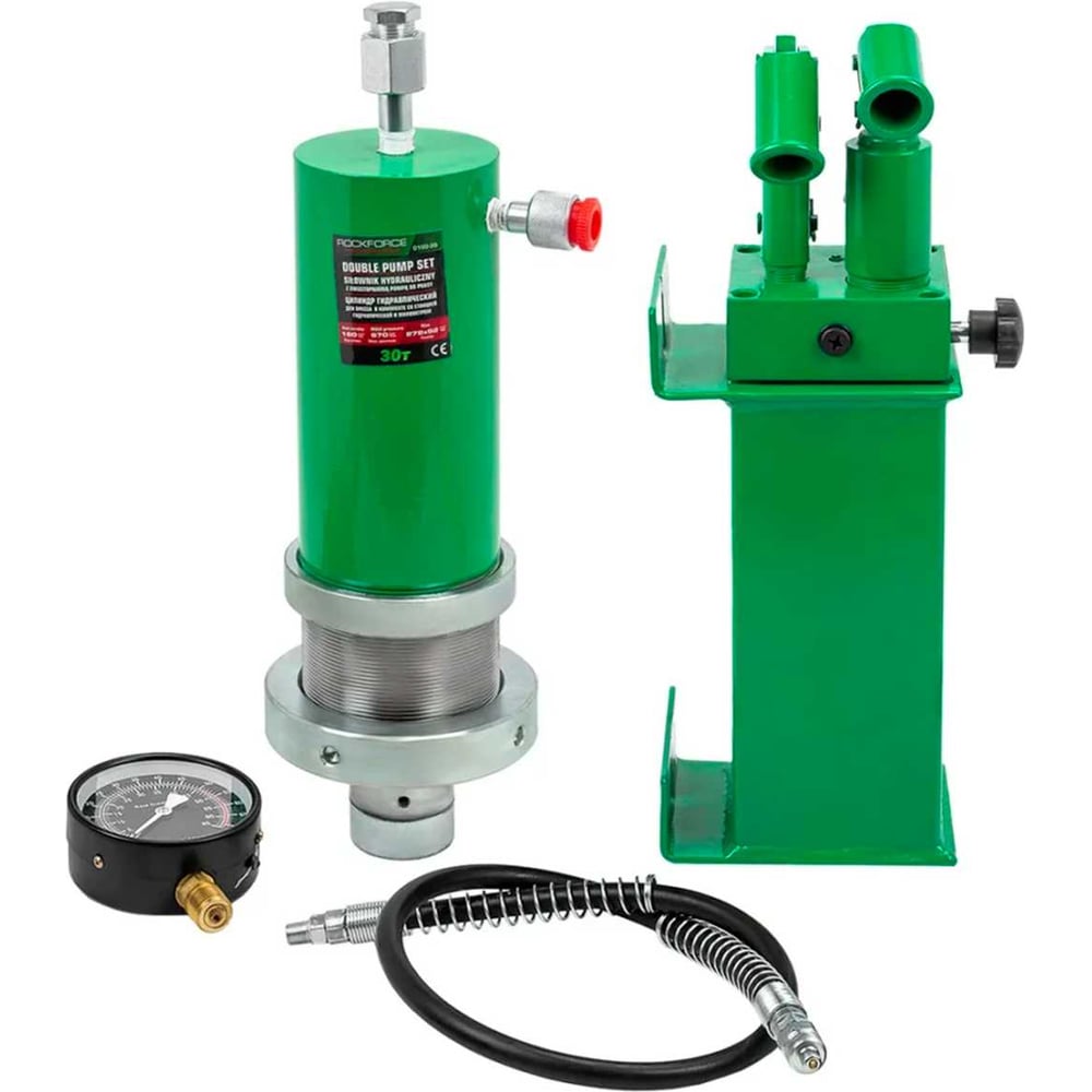 Изображение товара Цилиндр гидравлический для пресса в комплекте со станцией гидравлической и манометром 30 тонный Rockforce RF-0101-3Q(60424)