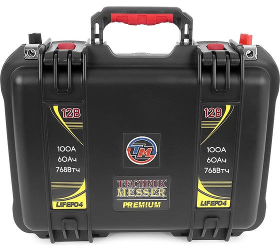 Изображение товара Аккумулятор литий-железо-фосфатный MESSER в защищенном кейсе 12В 60Ач 100А с авторозеткой, USВ, клеммами М8 F1260-LFP6X40-100-V1