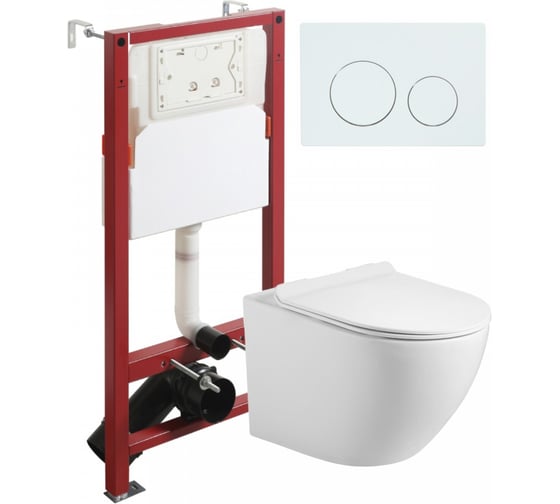 Изображение товара Унитаз подвесной безободковый Agger TORNADO белый с инсталляцией, микролифт, кнопка смыва белая ATI09150+APB188