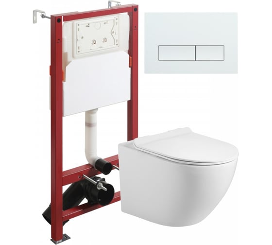 Изображение товара Унитаз подвесной безободковый Agger TORNADO белый с инсталляцией, микролифт, кнопка смыва белая ATI09150+APB288