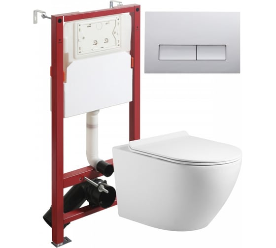 Изображение товара Унитаз подвесной безободковый Agger TORNADO белый с инсталляцией, микролифт, кнопка смыва хром ATI09150L+APB200