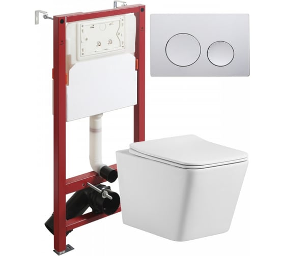 Изображение товара Унитаз подвесной безободковый Agger TORNADO белый с инсталляцией, микролифт, кнопка смыва хром ATI10150+APB100