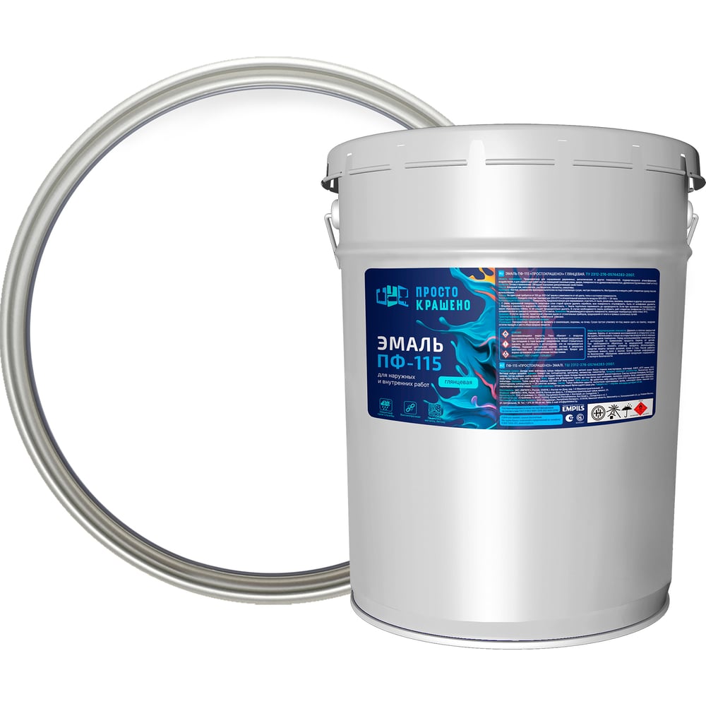 Изображение товара Эмаль Простокрашено ПФ-115 белая 20кг для металла и дерева