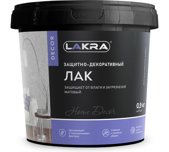 Изображение товара Защитно-декоративный лак Лакра ДЕКОР Бесцветный 0,9кг 9592920 ЛА-00004724