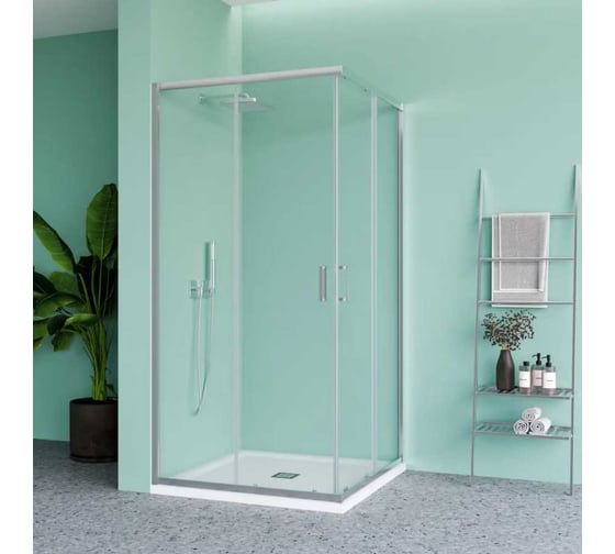 Изображение товара Душевой уголок Mebelvann 100x100 см, профиль хром, прозрачное стекло 6 мм BEN_901_SL_C_1950x1000x1000