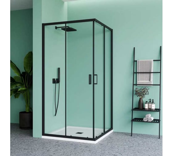 Изображение товара Душевой уголок Mebelvann 100x100 см, черный профиль, прозрачное стекло 6 мм BEN_901_BL_C_1950x1000x1000