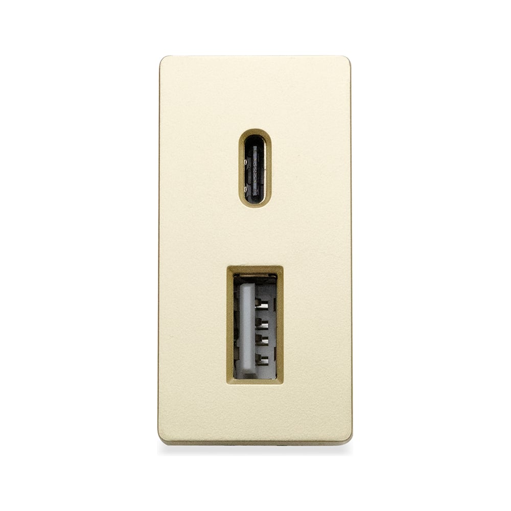 Изображение товара Розетка Vell золотая 1/2 модуль USB A и USB C - встраиваемая с IP20
