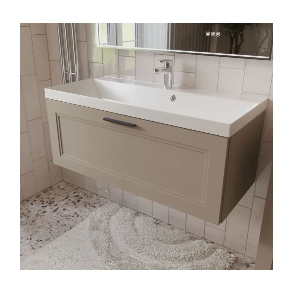 Изображение товара Тумба с раковиной для ванной Arcadia 100 см подвесная с МДФ капучино