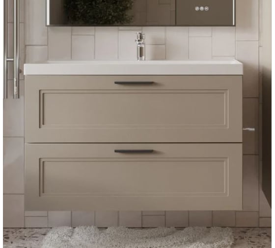 Изображение товара Тумба с раковиной для ванной Mebelvann Arcadia 100 см подвесная бежевая 2 ящика ARC101002200501A