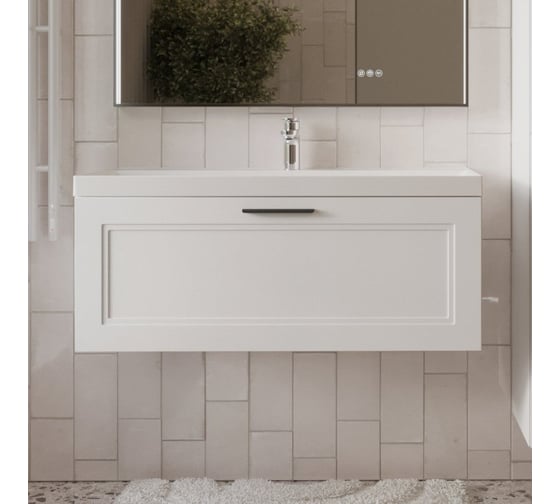Изображение товара Тумба с раковиной для ванной Mebelvann Arcadia 100 см подвесная белая 1 ящик ARC101001900301A
