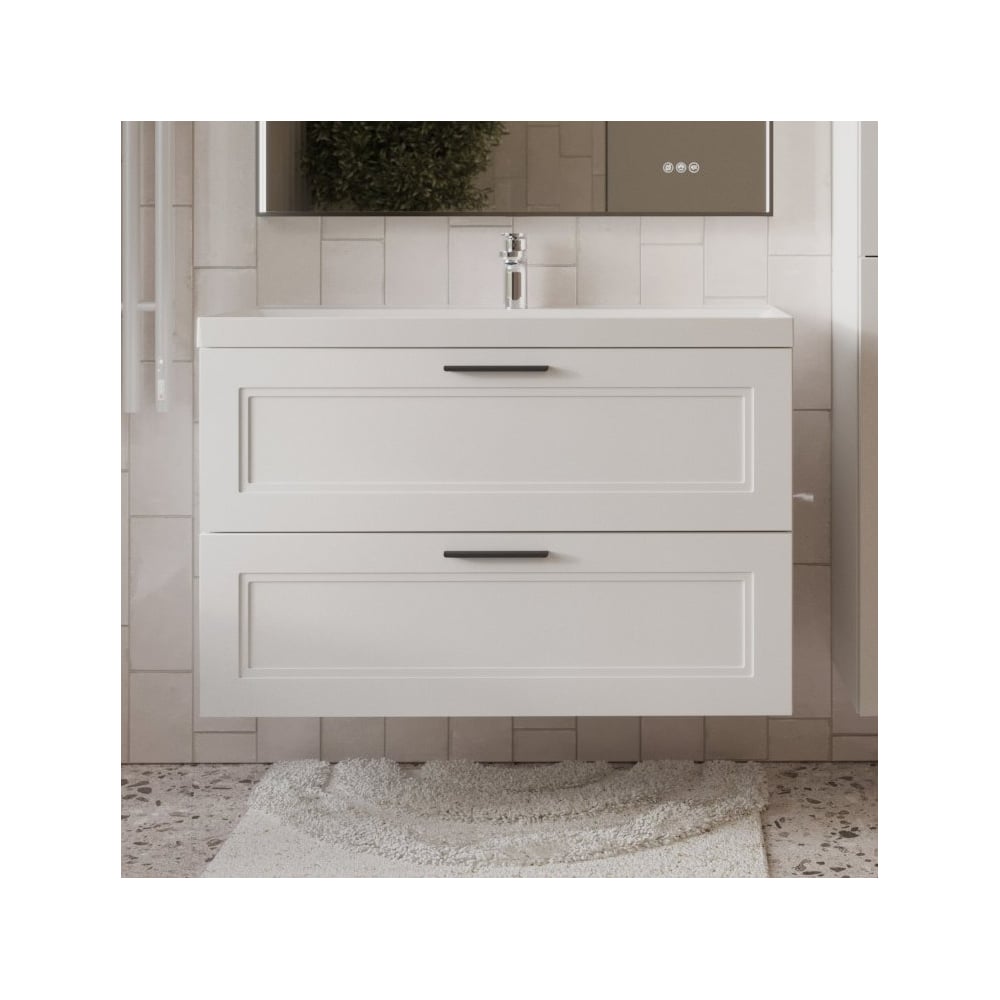 Изображение товара Тумба с раковиной для ванной Mebelvann Arcadia 100 см белая с двумя ящиками