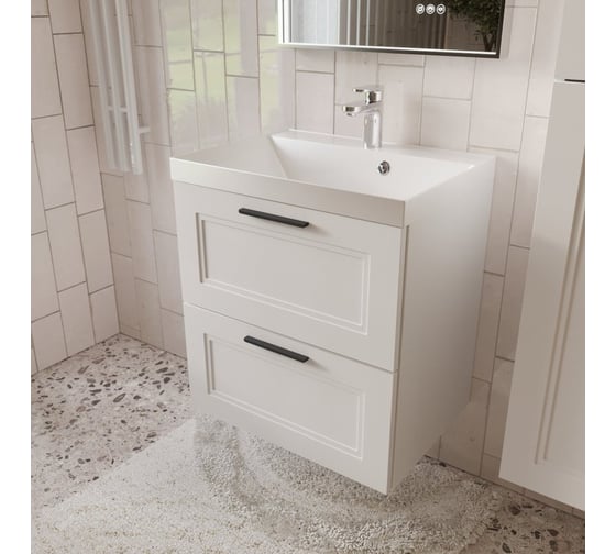 Изображение товара Тумба с раковиной для ванной Mebelvann Arcadia 60 см подвесная белая 2 ящика ARC10602900301A